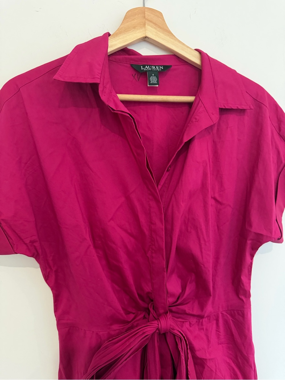 Lauren Ralph Lauren Fuchsia Shirtwaist Midi Dress with Tie Waist - Picture 2 of 5